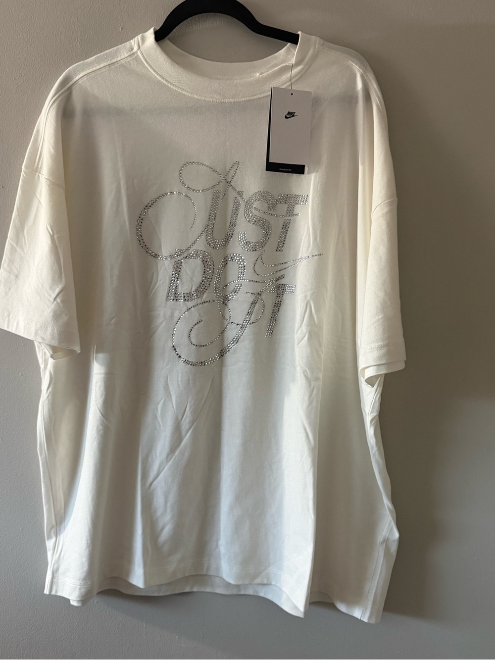 Nike White Short-Sleeve Tee with Rhinestone 'Just Do It' Script